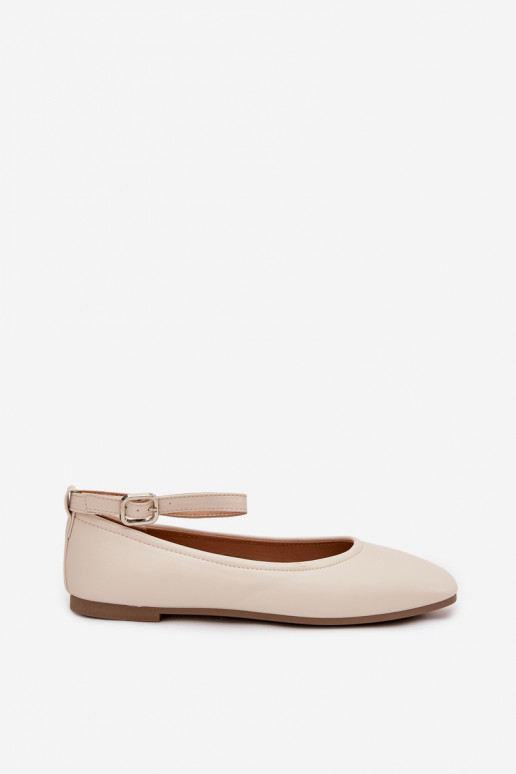 Sandfarbene Ballerinas mit Riemen und Schnallen Janelor