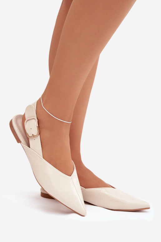 Sandfarbene lackierte Ballerinas mit Schnallen Rinalle