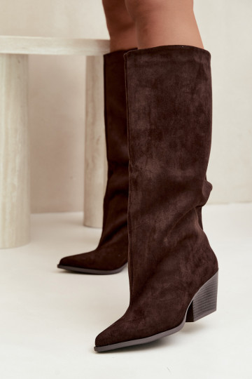 Schokoladenfarbene Slipper-Stiefel mit Absatz und spitzem Zehenbereich Blenia 2