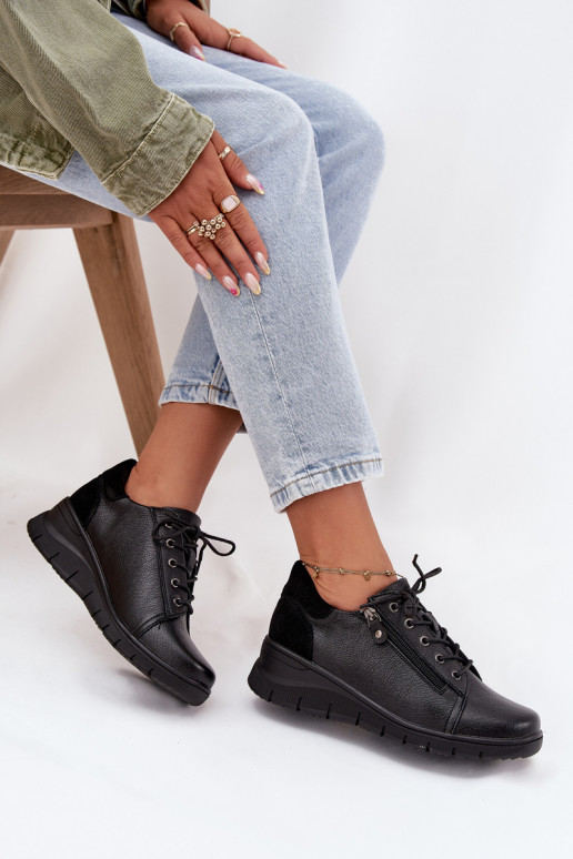 Damen Leder Plateauschuhe Vinceza 39964 schwarz