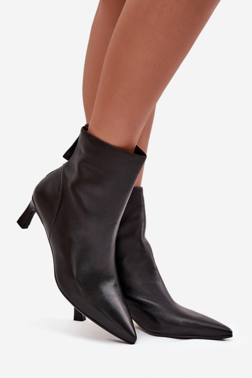 Damen Stiefeletten aus natürlichem Leder mit Absätzen D&A CR52-661 schwarz