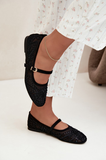 Netz-Ballerinas mit gestickten Blumen und Pailletten in schwarzer Farbe Caletta 2