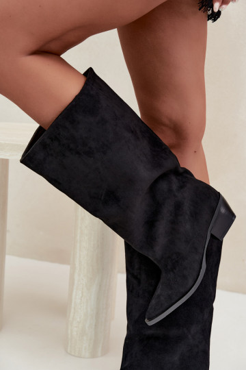 Schlupfstiefel mit Absatz aus Kunstveloursleder schwarz Casella
