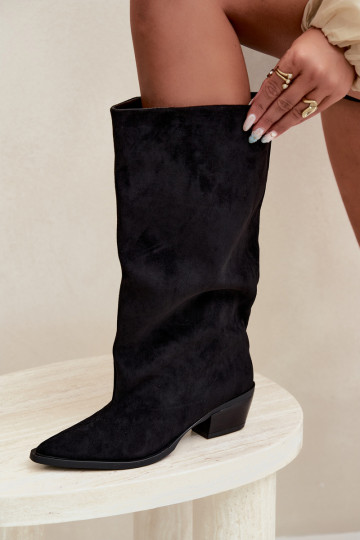 Schlupfstiefel mit Absatz aus Kunstveloursleder schwarz Casella 2