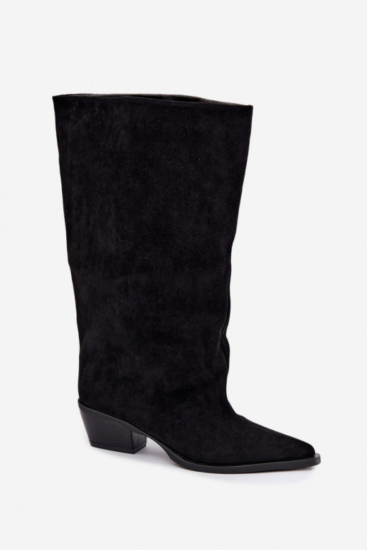Schlupfstiefel mit Absatz aus Kunstveloursleder schwarz Casella
