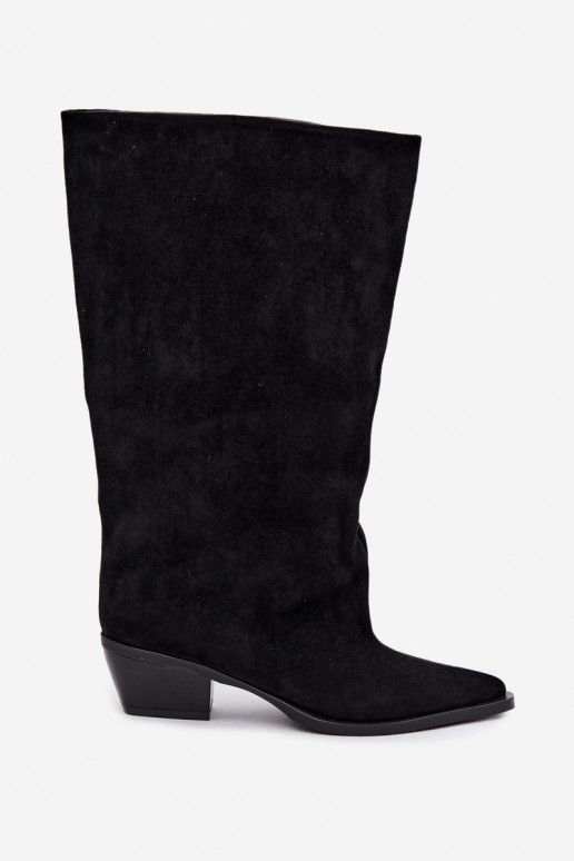 Schlupfstiefel mit Absatz aus Kunstveloursleder schwarz Casella