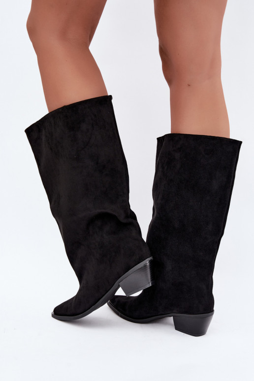 Schlupfstiefel mit Absatz aus Kunstveloursleder schwarz Casella