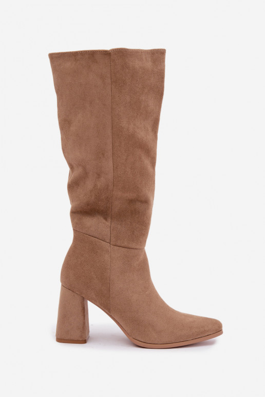 Damen kniehohe Stiefel mit Blockabsatz sandfarben Carlin