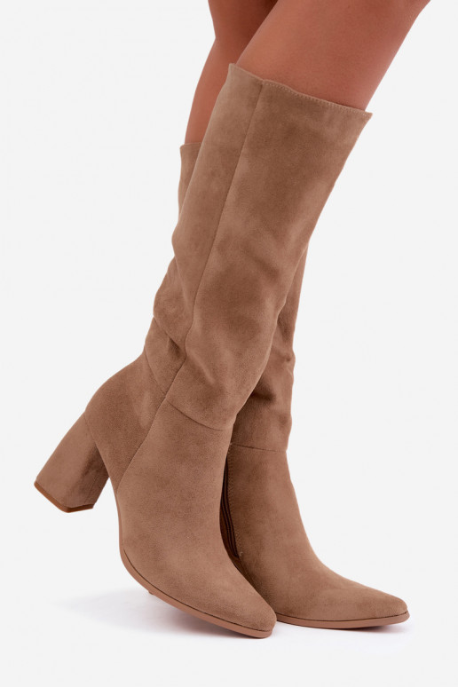 Damen kniehohe Stiefel mit Blockabsatz sandfarben Carlin