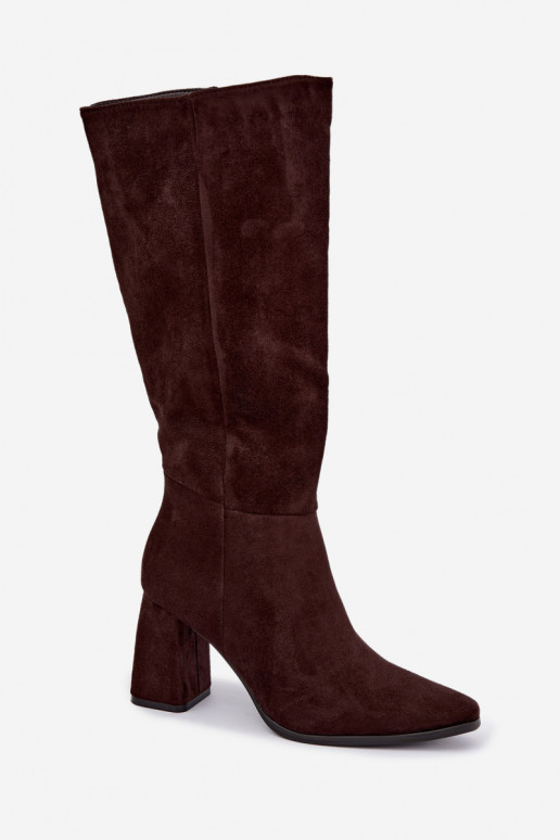 Damen kniehohe Stiefel mit Blockabsatz karamellfarben Carlin