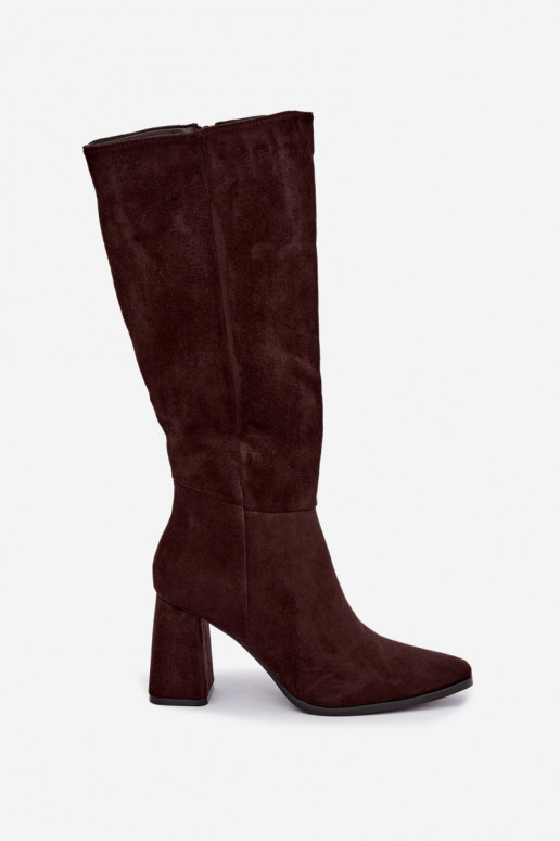 Damen kniehohe Stiefel mit Blockabsatz karamellfarben Carlin