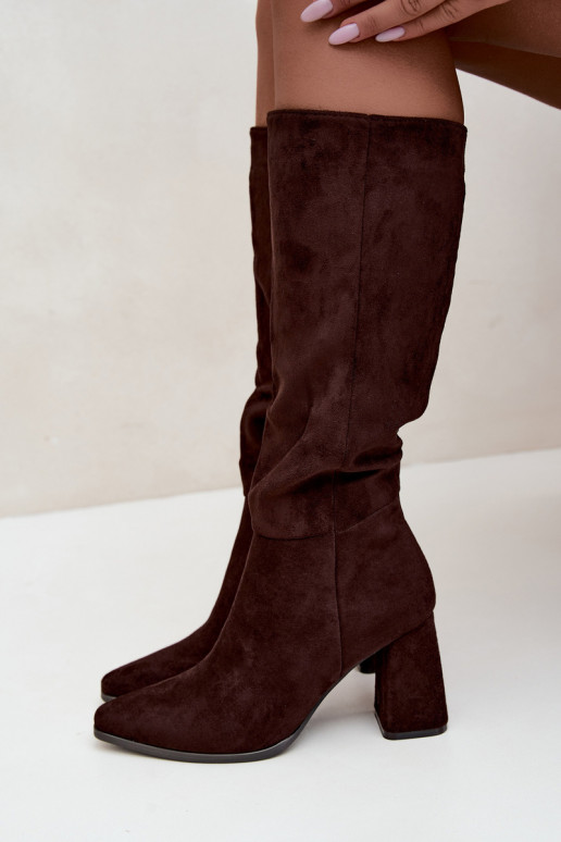 Damen kniehohe Stiefel mit Blockabsatz karamellfarben Carlin