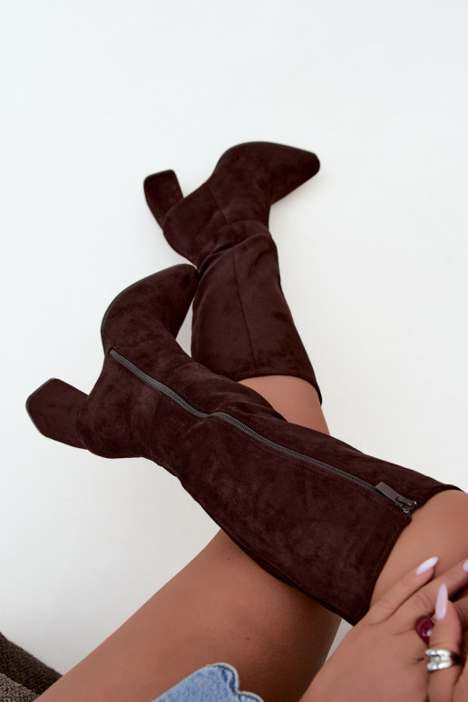 Damen kniehohe Stiefel mit Blockabsatz karamellfarben Carlin