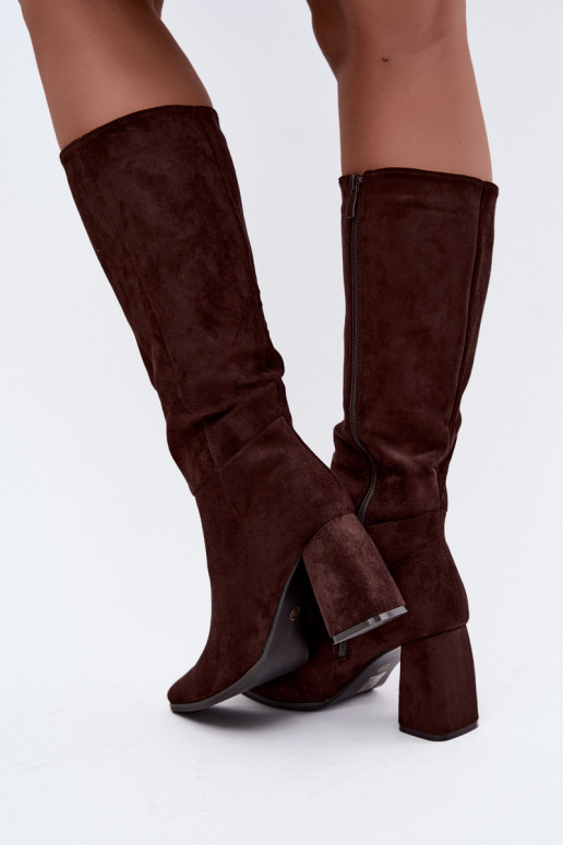 Damen kniehohe Stiefel mit Blockabsatz karamellfarben Carlin