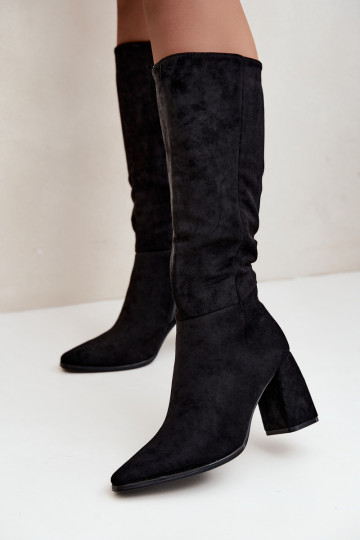 Damen kniehohe Stiefel mit Blockabsatz schwarz Carlin 2