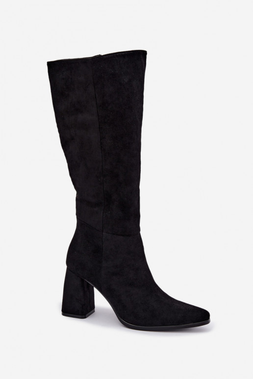 Damen kniehohe Stiefel mit Blockabsatz schwarz Carlin