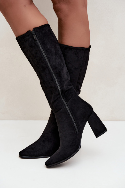 Damen kniehohe Stiefel mit Blockabsatz schwarz Carlin