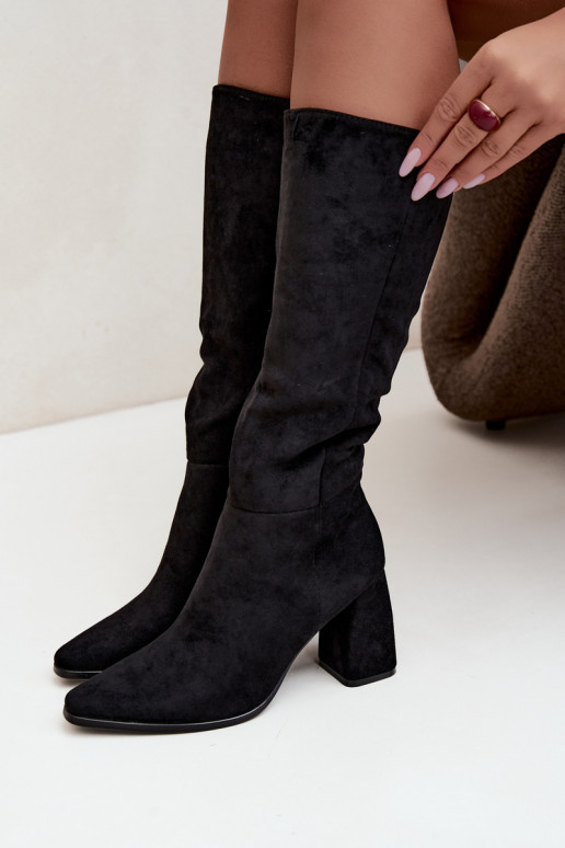 Damen kniehohe Stiefel mit Blockabsatz schwarz Carlin