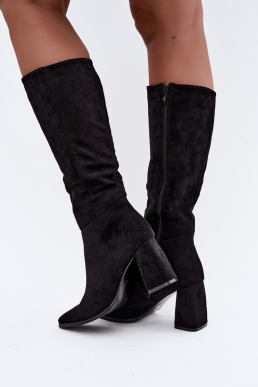 Damen kniehohe Stiefel mit Blockabsatz schwarz Carlin