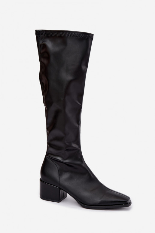 Damen kniehohe Stiefel mit Schnürschaft auf niedrigem Absatz aus Kunstveloursleder karamellfarben Gisellea