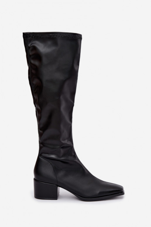 Damen kniehohe Stiefel mit Schnürschaft auf niedrigem Absatz aus Kunstveloursleder karamellfarben Gisellea