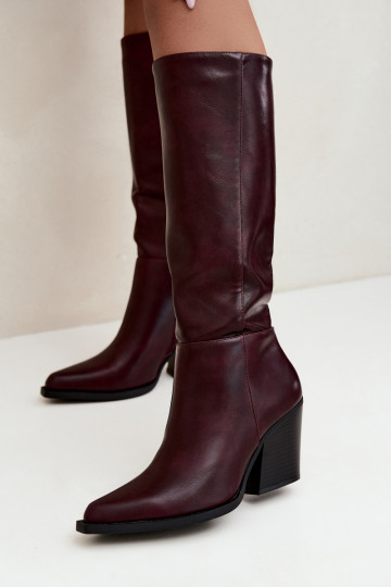 Damen kniehohe Stiefel mit Absatz isoliert bordeauxfarben Katelle 2