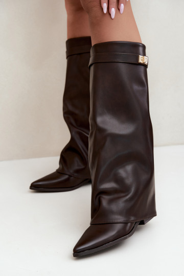 Damen kniehohe Stiefel mit Schnürschaft auf niedrigem Absatz aus Kunstleder karamellfarben Gisellea 2