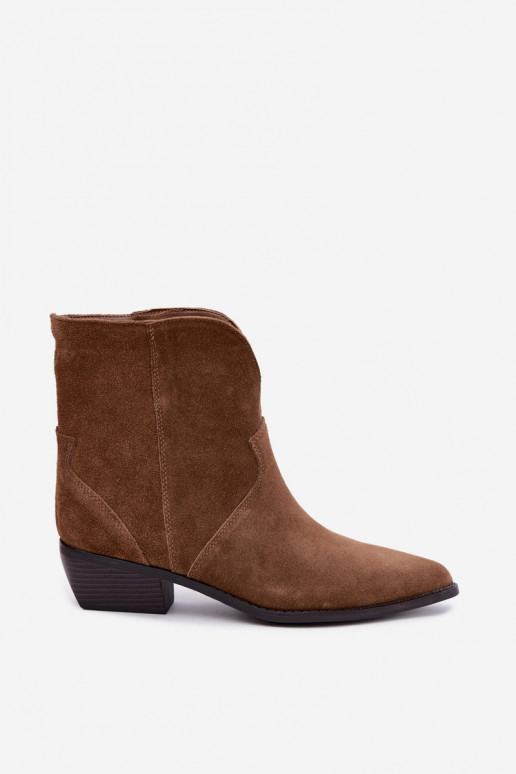 Damen Stiefeletten im Cowboy-Stil mit Absatz aus natürlichem Veloursleder braun Norelle