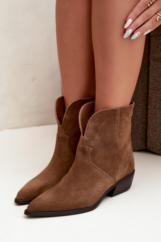 Damen Stiefeletten im Cowboy-Stil mit Absatz aus natürlichem Veloursleder braun Norelle