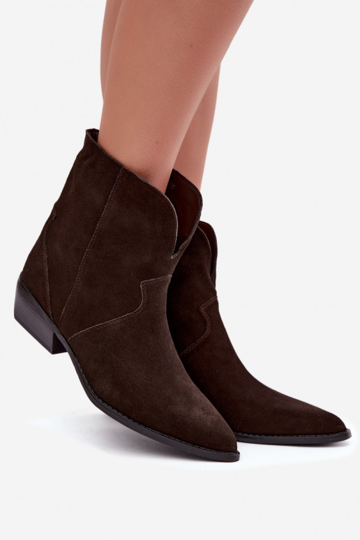 Cowboy-Stil Stiefeletten mit Absatz aus schokoladenbraunem Wildleder Norelle