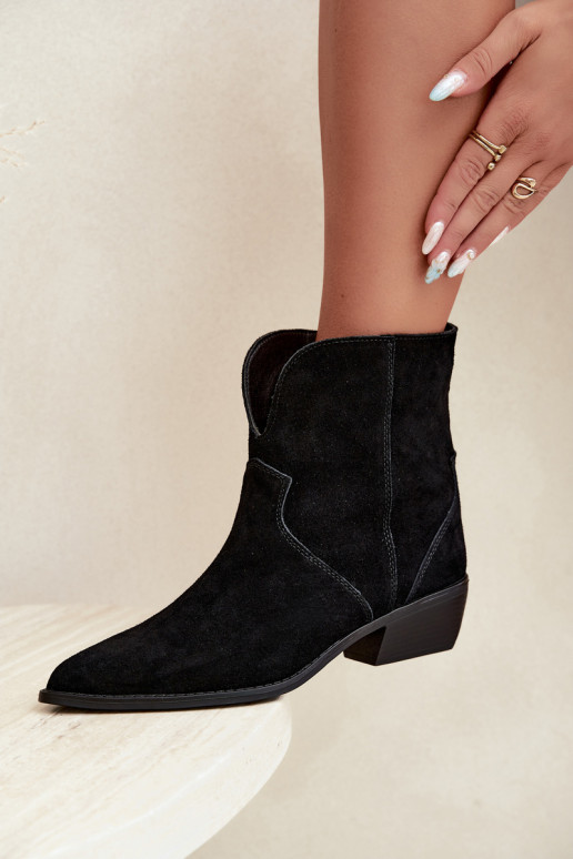 Cowboy-Stil Stiefeletten mit Absatz aus schwarzem Wildleder Norelle