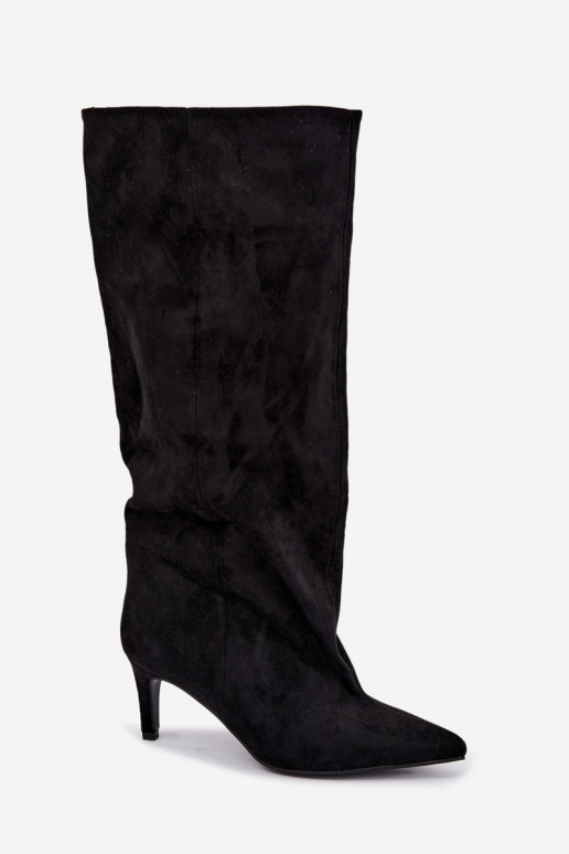 damen kniehohe Stiefeletten zum Hineinschlüpfen mit Absatz in schwarz Favra