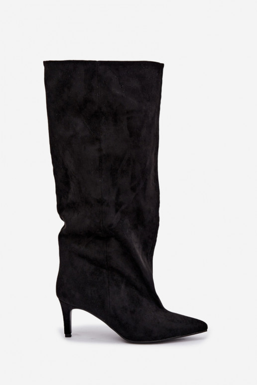 damen kniehohe Stiefeletten zum Hineinschlüpfen mit Absatz in schwarz Favra