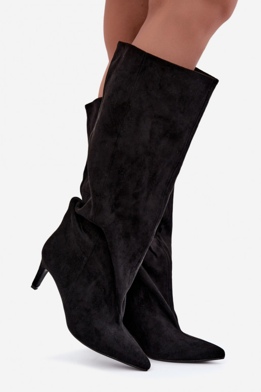 damen kniehohe Stiefeletten zum Hineinschlüpfen mit Absatz in schwarz Favra
