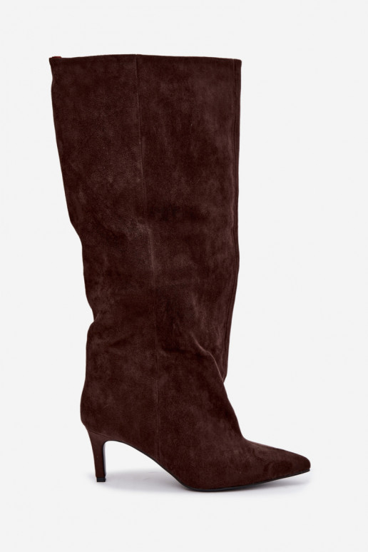 damen kniehohe Stiefeletten zum Hineinschlüpfen mit Absatz in schokoladenbraun Favra