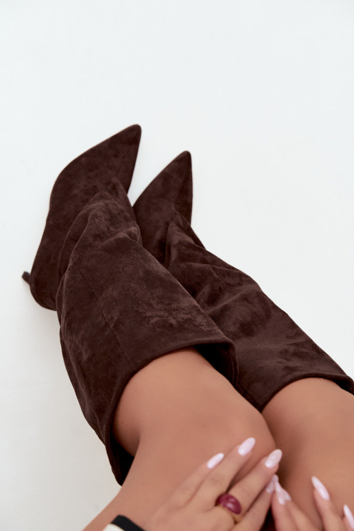 damen kniehohe Stiefeletten zum Hineinschlüpfen mit Absatz in schokoladenbraun Favra