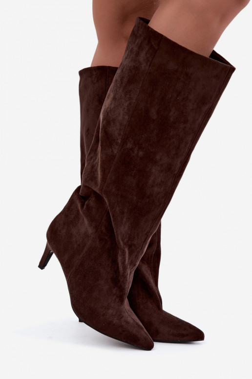 damen kniehohe Stiefeletten zum Hineinschlüpfen mit Absatz in schokoladenbraun Favra