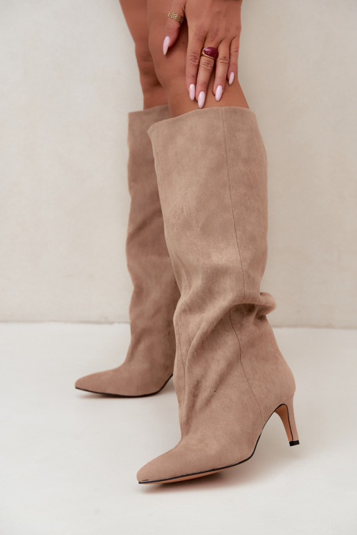 damen kniehohe Stiefeletten zum Hineinschlüpfen mit Absatz in sandfarben Favra