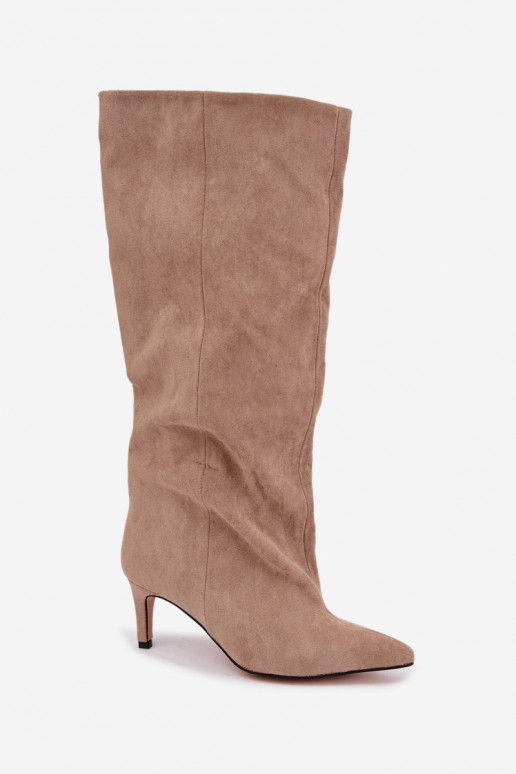 damen kniehohe Stiefeletten zum Hineinschlüpfen mit Absatz in sandfarben Favra