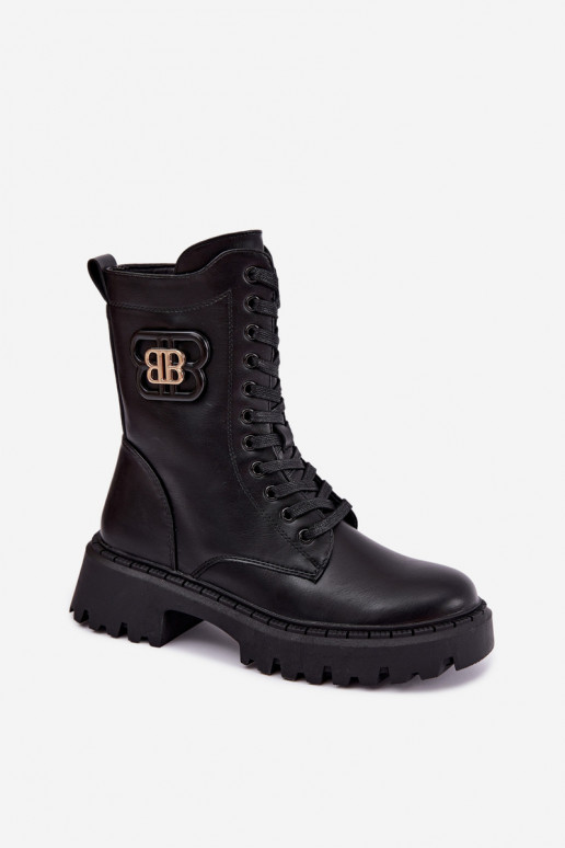 Stiefeletten mit dekorativen Elementen aus schwarzem Kunstleder Kalindra