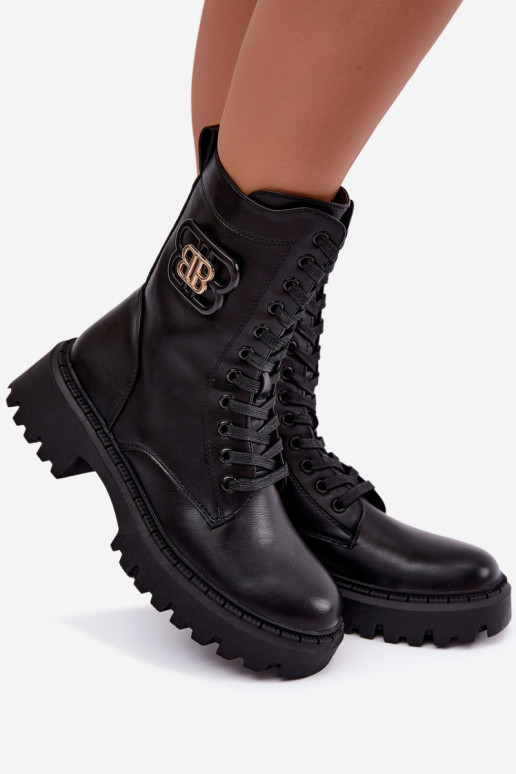 Stiefeletten mit dekorativen Elementen aus schwarzem Kunstleder Kalindra