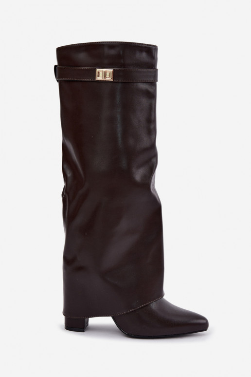 damen kniehohe Stiefel aus schokoladenbraunem Kunstleder mit Absatz Avamora