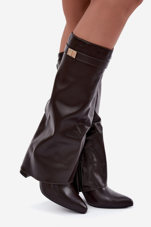 damen kniehohe Stiefel aus schokoladenbraunem Kunstleder mit Absatz Avamora