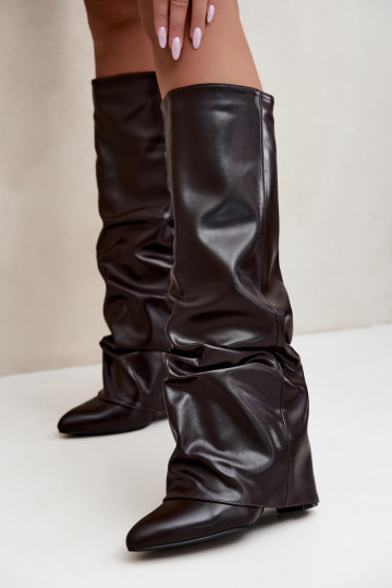 damen kniehohe Stiefel mit Absatz in schokoladenbraun Elivira 2