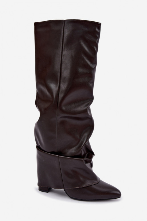 damen kniehohe Stiefel mit Absatz in schokoladenbraun Elivira