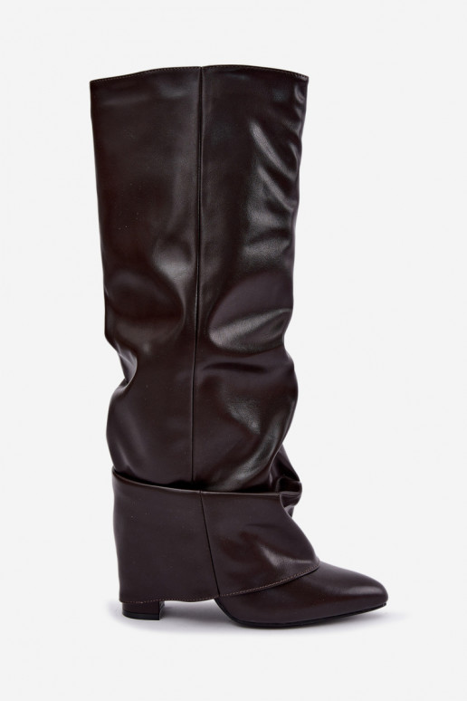 damen kniehohe Stiefel mit Absatz in schokoladenbraun Elivira