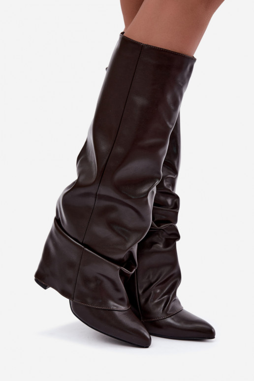 damen kniehohe Stiefel mit Absatz in schokoladenbraun Elivira