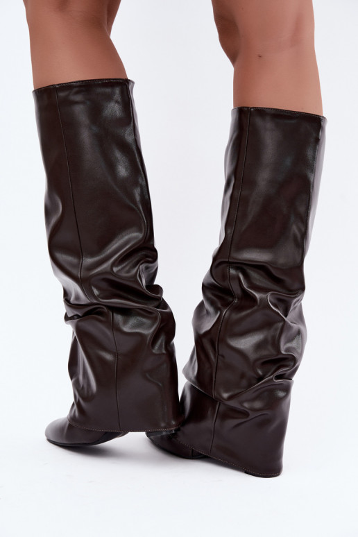 damen kniehohe Stiefel mit Absatz in schokoladenbraun Elivira