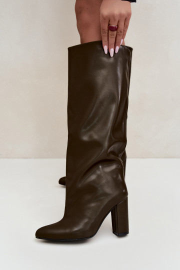 Damen kniehohe Stiefel zum Hineinschlüpfen mit Absätzen in CzekoladoĮe Emeline 2