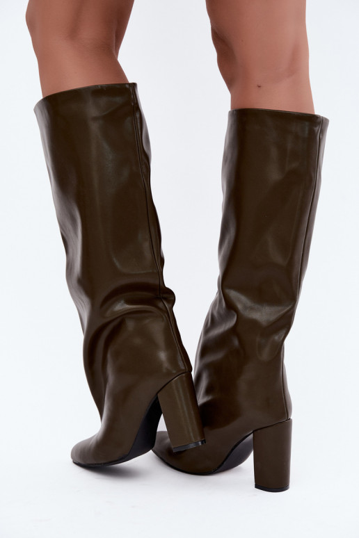 Damen kniehohe Stiefel zum Hineinschlüpfen mit Absätzen in CzekoladoĮe Emeline